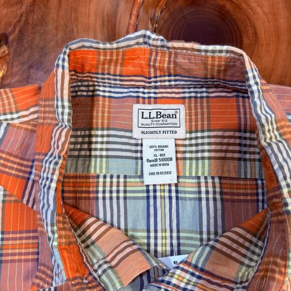 NEW LL Bean Men's Shirt XL Plaid Cotton Button Slightly Fitted Organic S/S RR25 - Picture 3 of 6